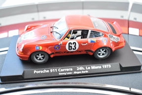Red slot car of 1973 Porsche 911 Carrera race car for Fly Car 88140