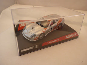 Silver Callaway C12 race car in clear display case for Ninco 50222
