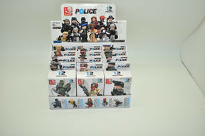 Police and robber minifigures set, complete box of 12 figures for Sluban M38-B0586