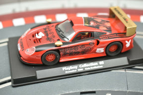Red slot car model on a display base, Playboy Collection 05 for Fly Car 99049