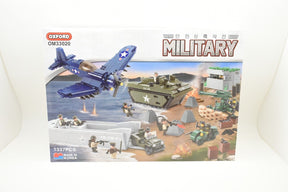 WWII/Korean War landing set featuring planes, tanks, and soldiers assembling for Oxford OXF33020