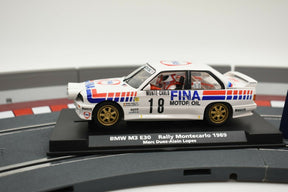 Slot car BMW M3 E30 rally car from the 1989 Monte Carlo race for Fly Car 88204