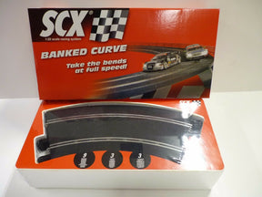 Black banked curve track section with supports and barriers for 1:32 scale racing for SCX 88680