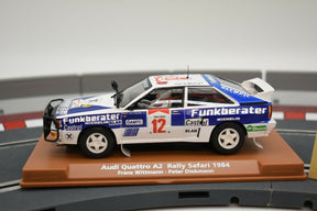 Slot car of 1984 Audi Quattro A2 rally car for Fly Car 96097, front view