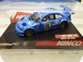 Blue slot car BMW M3 GTR race car model for Ninco 50279
