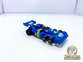 Blue slot car toy race car, Elf #4, from 1977-80 for Aurora AFX1738
