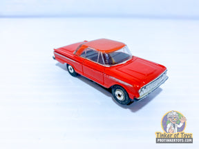 Red 1963 Ford Fairlane Hardtop toy car on white surface for Aurora AFX 1963-69FFR
