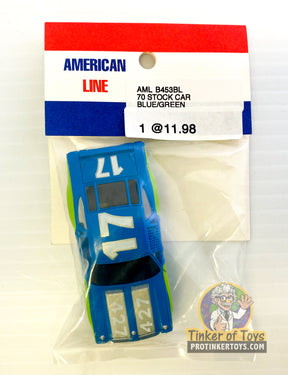 Blue and green 70 stock car toy with "American Line" branding for B453
