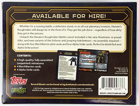BattleTech: Miniature Force Pack - Hansens Roughriders Battle Lance | 35764 | BattleTech