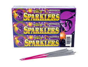 Box of gold sparklers with visible sparkler sticks below for Phantom Fireworks 4S-010BF
