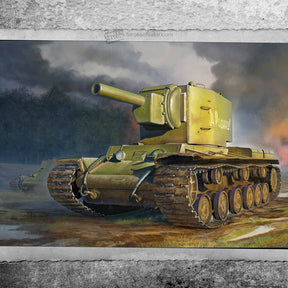 Green KV-2 heavy tank model on a muddy battlefield setting for Waltersons 873003A
