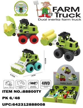 Toy set showing various green and black farm vehicles with play features for BVP 88800