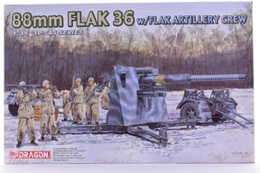 Model kit box art: 88mm FLAK 36 anti-aircraft gun with crew figures for Dragon Model 6260