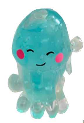 Blue, squishy jellyfish stress toy with cute face for BVP 89039