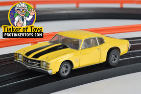 Yellow 1971 Chevelle 454 slot car on a track for AFX/Racemasters 22050