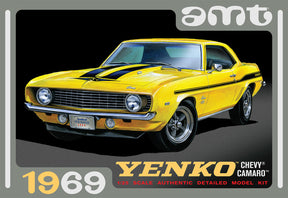 Yellow 1969 Camaro model kit, side view, showing sporty details for AMT AMT1093