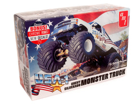 Box art for USA-1 Chevy Silverado Monster Truck model kit for AMT AMT1252