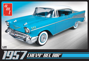 Blue 1957 Chevy Bel Air model kit, 1:25 scale, ready for assembly for AMT AMT638M