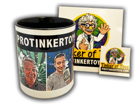 Mug featuring cartoon characters with "" text