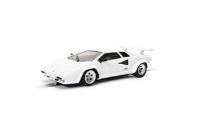 White model car of a Lamborghini Countach sports car for Scalextric C4336
