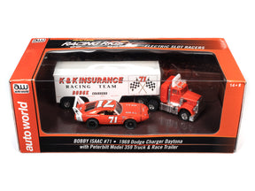 Slot car: 1969 Dodge Charger and Peterbilt race trailer for Auto World CP7899