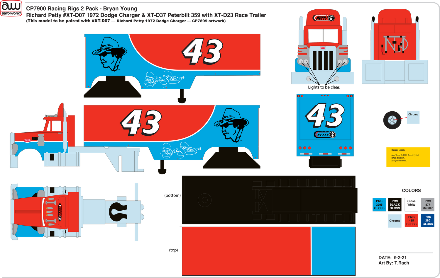 Richard Petty - 1972 Dodge Charger & Peterbilt 359 Race Trailer | CP7900 | Auto World-Auto World-[variant_title]-ProTinkerToys