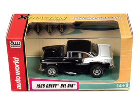 Black and white 1955 Chevy Bel Air electric slot car in its box for Auto World CP7980