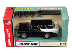 Black and white 1955 Chevy Nomad slot car toy car in its box for Auto World CP7981
