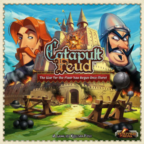 Game cover art: Two cartoon warriors face a medieval castle under the title "Catapult Feud." for Vesuvius Media WWI700