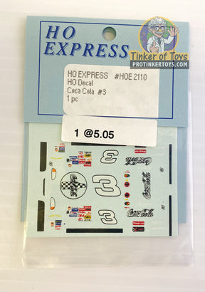 Slot car decal sticker pack featuring Coca-Cola branding for model railroading for HO Express 2110-2119