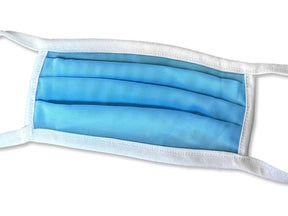 Light blue disposable face mask with white ear loops for Fake Mask USA, front view