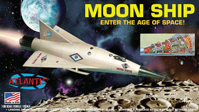 Model kit of a futuristic Moon Ship landing on a cratered lunar surface for Atlantis ALM1825
