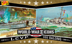WWII model kit set: LCVP and USS Delong ships in action for Lindberg HL440/12