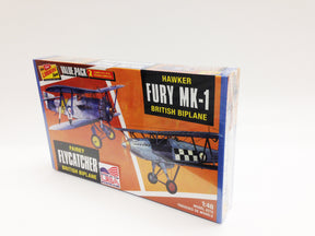 Model kit box featuring Fairey Flycatcher and Hawker Fury biplanes for Lindberg HL441/12