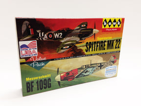 Model kit box art showing Spitfire and Bf 109 planes for Lindberg HL445/12