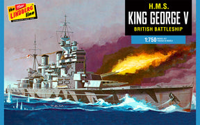 Battleship HMS King George V at sea with large explosion in the background for Lindberg HL447/12