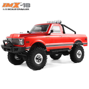 Red 1:18 scale crawler truck with large off-road tires for IMX IMX25000