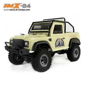 Scale crawler vehicle with off-road tires and black roll cage for IMX IMX25050