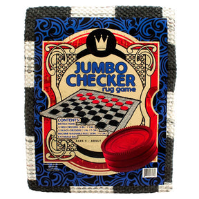Black and white checkerboard rug game with red and black pieces for Channel Carft CHRJ