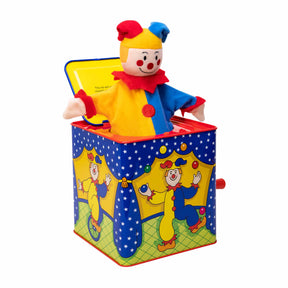 Jester Jack in a blue and yellow box, ready to pop up for Schylling JJB