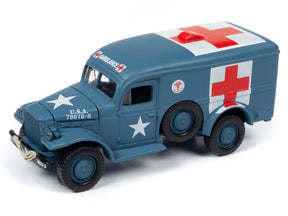 Die-cast toy ambulance vehicle with red cross markings for Johnny Lightning JLML004