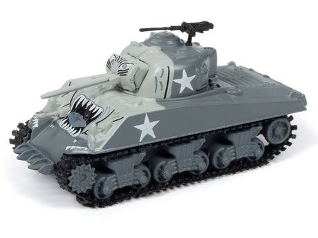 1:64 JLMiltary In Color  2019R1 | JLML004 | Johnning Lightning Die Cast-Round 2-JLML004-A-1-4 | M4A3 Sherman Tank (1:100)	Gray w/Tiger Face-ProTinkerToys