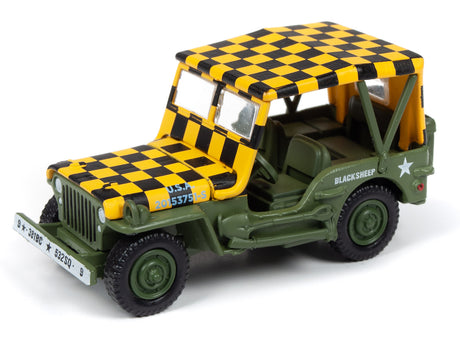 1:64 JLMiltary In Color  2019R1 | JLML004 | Johnning Lightning Die Cast-Round 2-JLML004-B-1-1 | Willys MB Jeep (1:64)	Olive Drab w/Yellow Checkerboard-ProTinkerToys