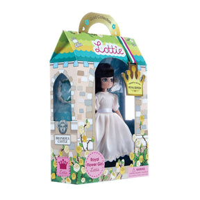 Doll in a box with a castle backdrop, featuring a flower girl doll for Lottie LT114