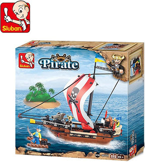 Toy box set: Pirate ship building kit with pirate figures and tropical island scene for Sluban M38-B0279