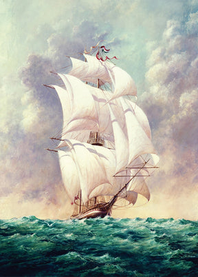 Sailing ship with full white sails on choppy blue water under cloudy sky for PuzzleLife PLF1095