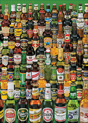 Vast collection of assorted beer bottles arranged in rows for PuzzleLife PLF1219
