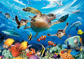 Sea turtles swim among colorful coral reefs and tropical fish for PuzzleLife PLF1275