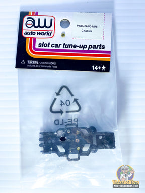 Slot car tune-up parts in clear packaging with warning label for Auto World PSC4G