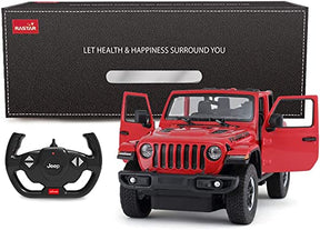 Red Jeep Wrangler RC toy with steering wheel and box for Rastar RAS79400R